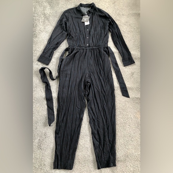 New NWT Uniqlo Marimekko navy blue dots collared belted dressy jumpsuit XS - Picture 2 of 6